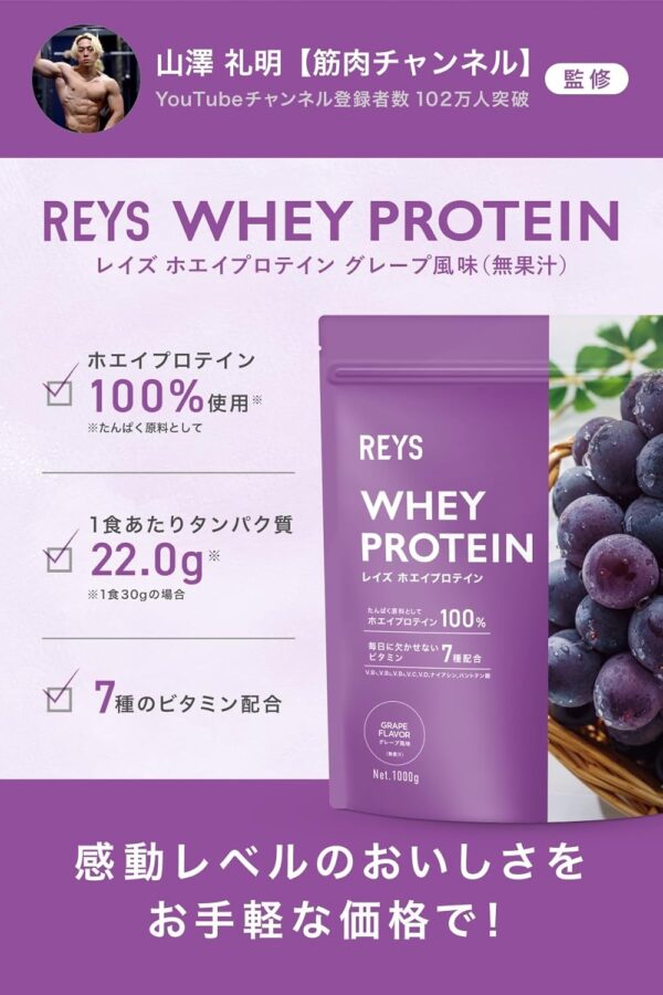 REYS レイズ ホエイ プロテイン 山澤 礼明 監修 1kg 国内製造 ビタミン7種配合 WPCプロテイン ぷろていん ホエイプロテイン (ミックスベリー風味) - 画像 (34)