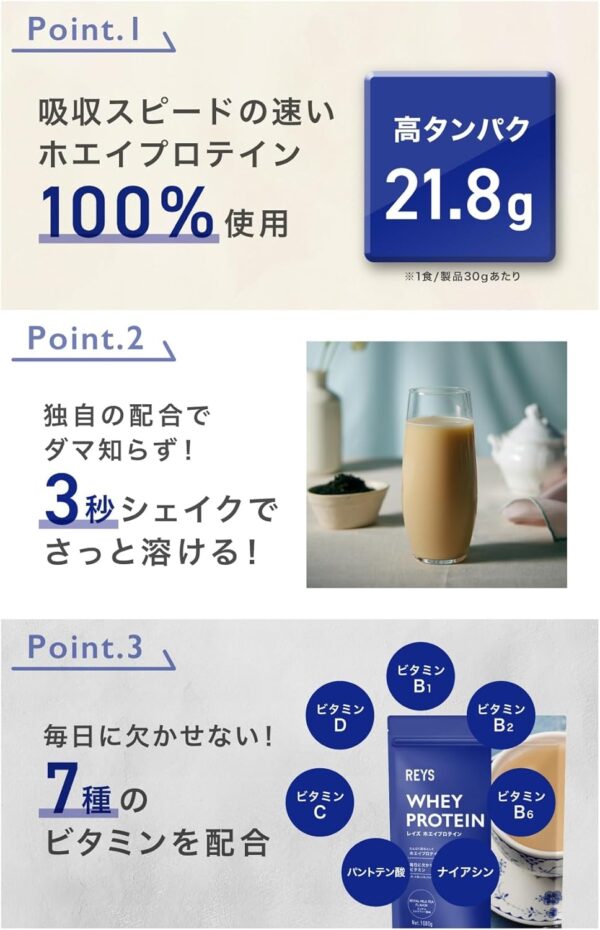 REYS レイズ ホエイ プロテイン 山澤 礼明 監修 1kg 国内製造 ビタミン7種配合 WPCプロテイン ぷろていん ホエイプロテイン (カフェオレ風味) - 画像 (17)