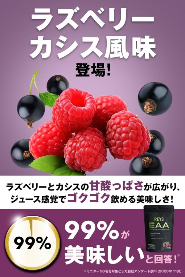 REYS レイズ EAA 山澤礼明 監修 必須アミノ酸 9種配合 600g 栄養機能食品 ベータアラニン 1日分のビタミンB群3種配合 国産 (ラズベリーカシス風味) - 画像 (3)
