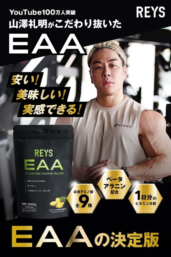 REYS レイズ EAA 山澤礼明 監修 必須アミノ酸 9種配合 600g 栄養機能食品 粉末 ベータアラニン 1日分のビタミンB群3種配合 国産 (レモンライム風味) - 画像 (8)