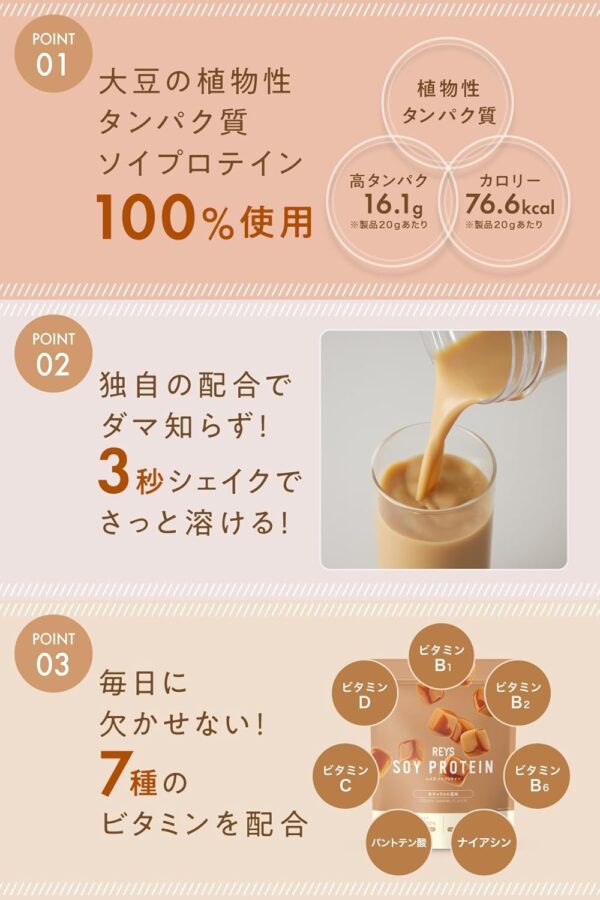 REYS レイズ ソイ プロテイン 山澤 礼明 監修 1kg 国内製造 ビタミン7種配合 SOY ぷろていん ソイプロテイン (ソイラテ風味) - 画像 (10)