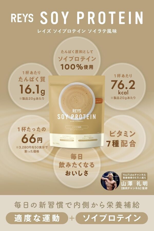 REYS レイズ ソイ プロテイン 山澤 礼明 監修 1kg 国内製造 ビタミン7種配合 SOY ぷろていん ソイプロテイン (チョコレート風味) - 画像 (9)