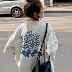 春夏新作 レディース フローラル プリント カジュアル ラウンドネック 半袖Tシャツ、多用途で若々しい ミニマルデザイン