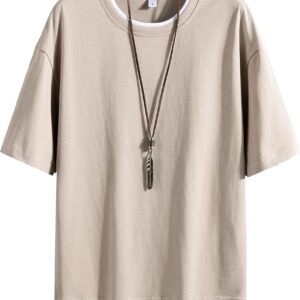 [Hiboss] tシャツ メンズ 半袖 無地 重ね着風 大きいサイズ ゆったり 五分袖 夏服メンズ