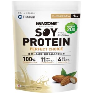 WINZONE（ウィンゾーン）ソイプロテイン パーフェクトチョイス 1kg ソイ ぷろていん ビタミン11種 乳酸菌 鉄分 葉酸 植物性 ダイエット 大豆 日本新薬 アーモンドミルク風味 置き換え 国内製造 優秀味覚賞