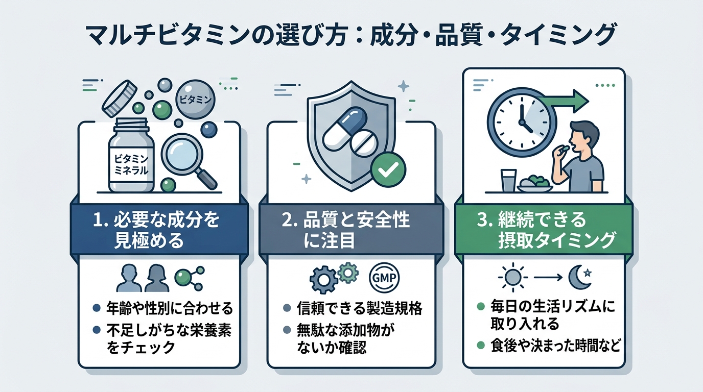 マルチビタミンの選び方:成分・品質・タイミング