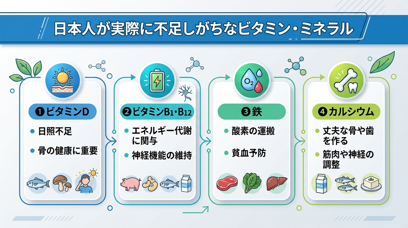 日本人が実際に不足しがちなビタミン・ミネラル