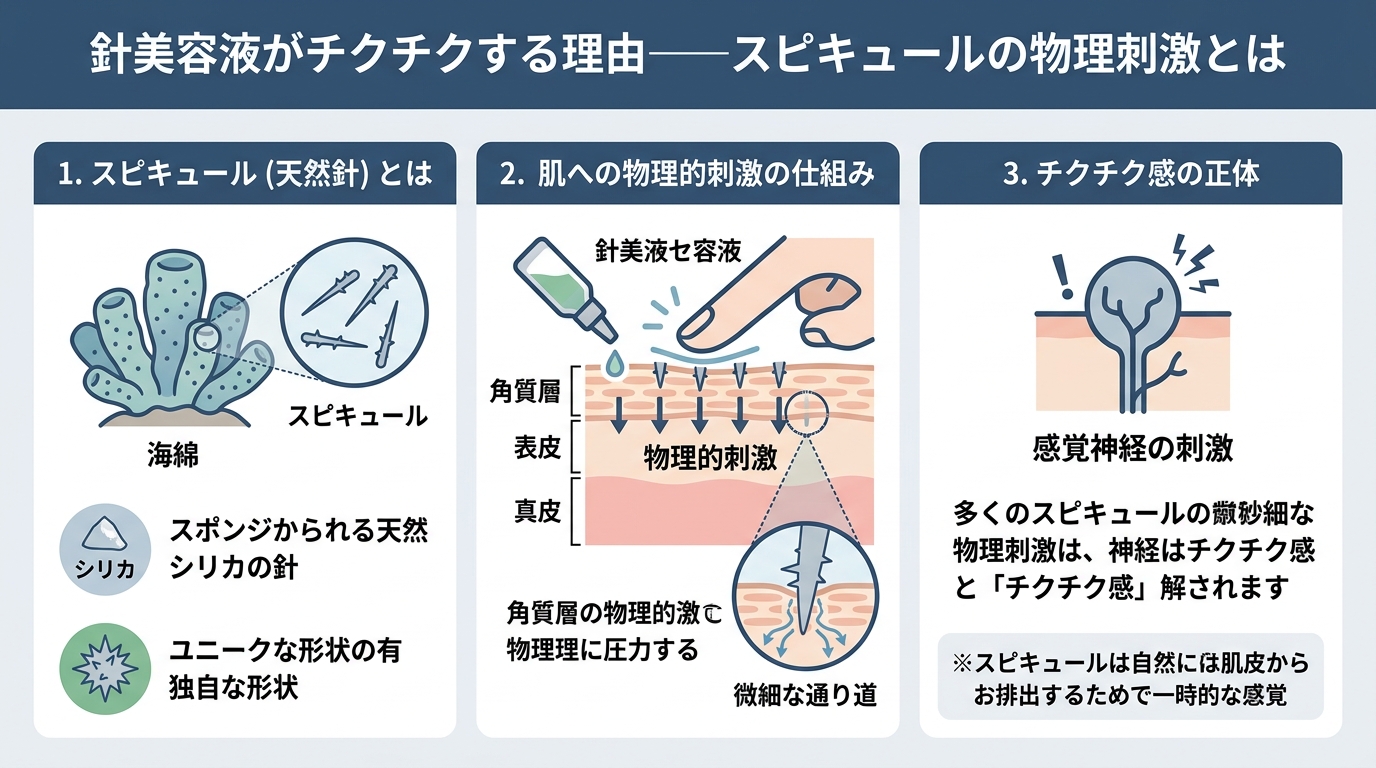 針美容液がチクチクする理由——スピキュールの物理刺激とは
