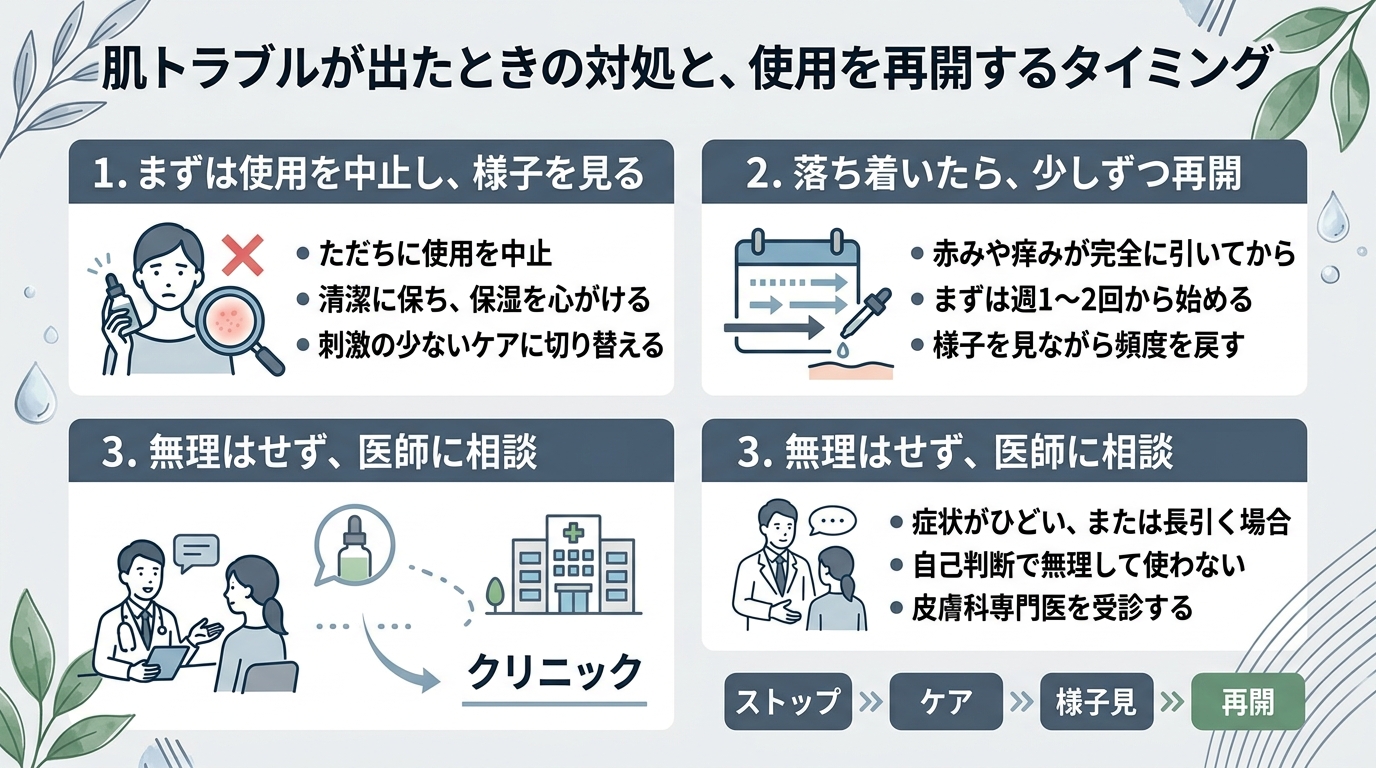 肌トラブルが出たときの対処と、使用を再開するタイミング