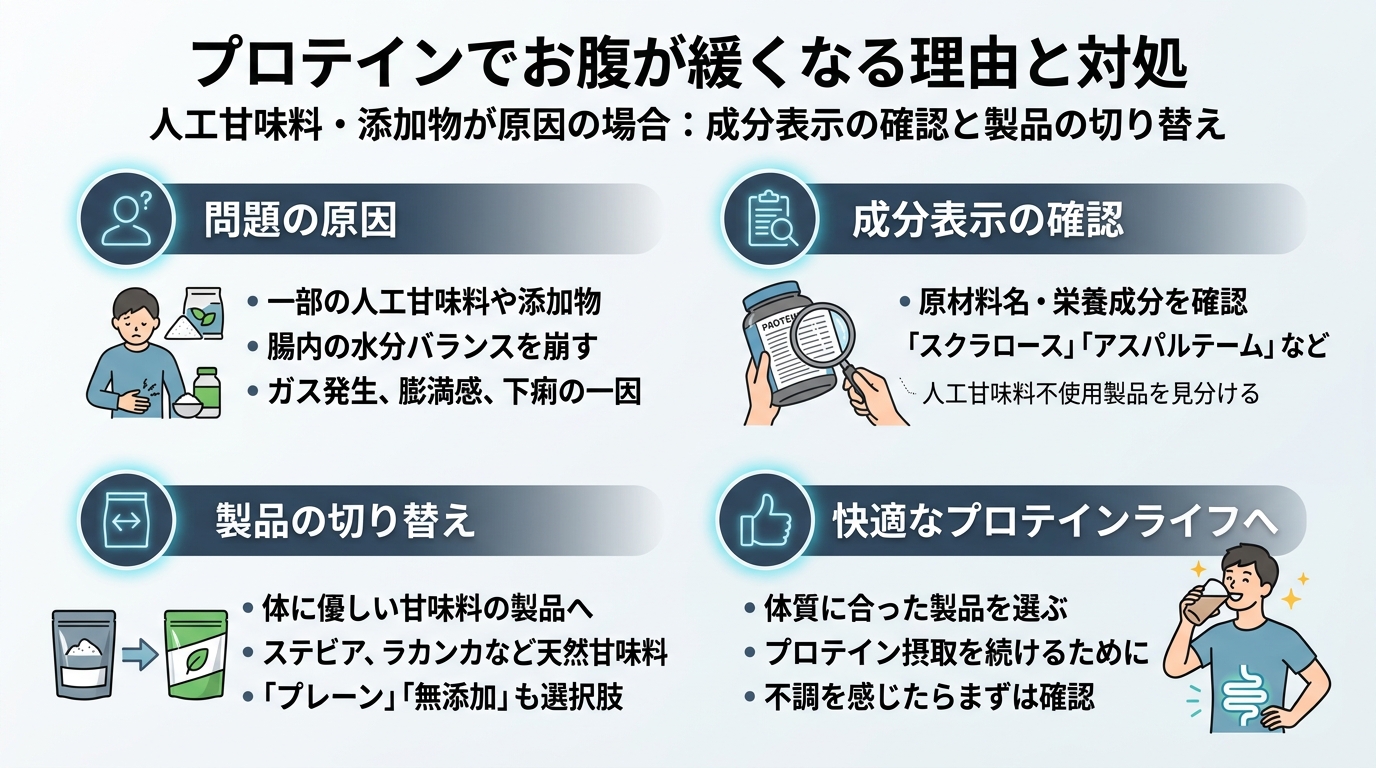 人工甘味料・添加物が原因の場合:成分表示の確認と製品の切り替え