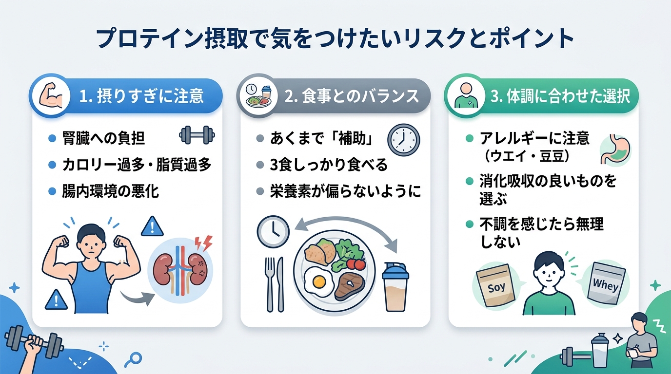プロテイン摂取で気をつけたいリスクとポイント