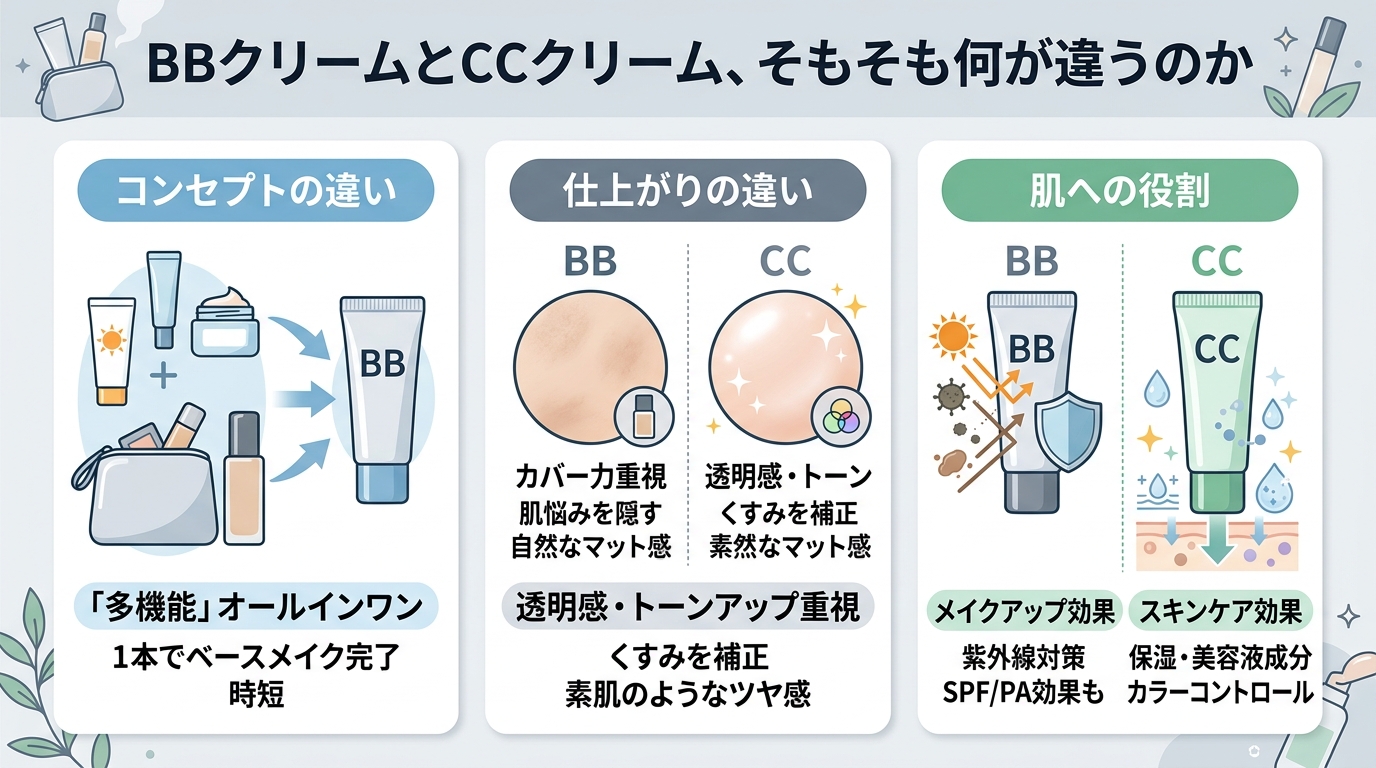 BBクリームとCCクリーム、そもそも何が違うのか