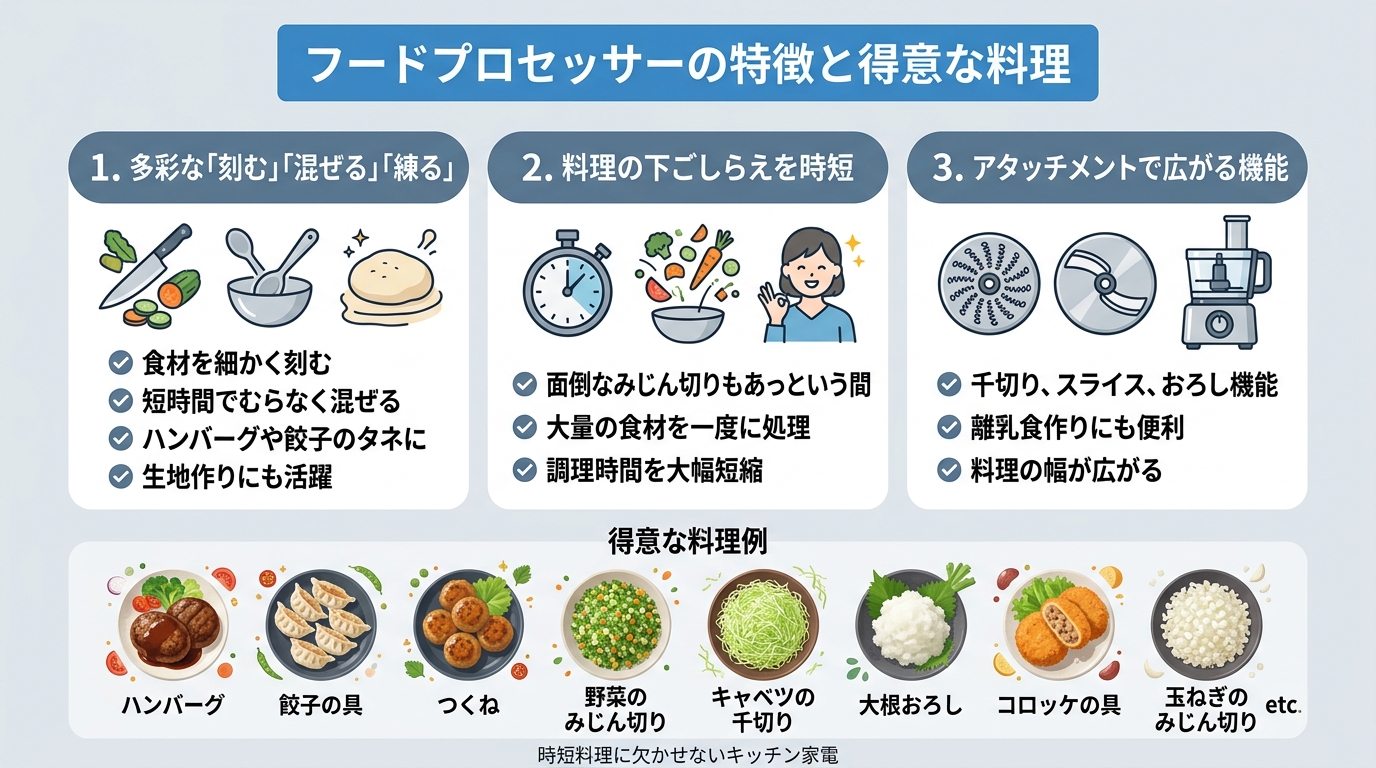 フードプロセッサーの特徴と得意な料理