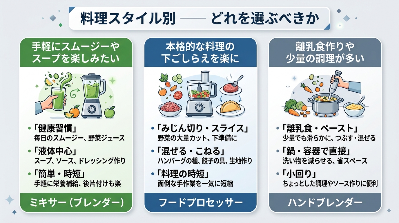 料理スタイル別——どれを選ぶべきか