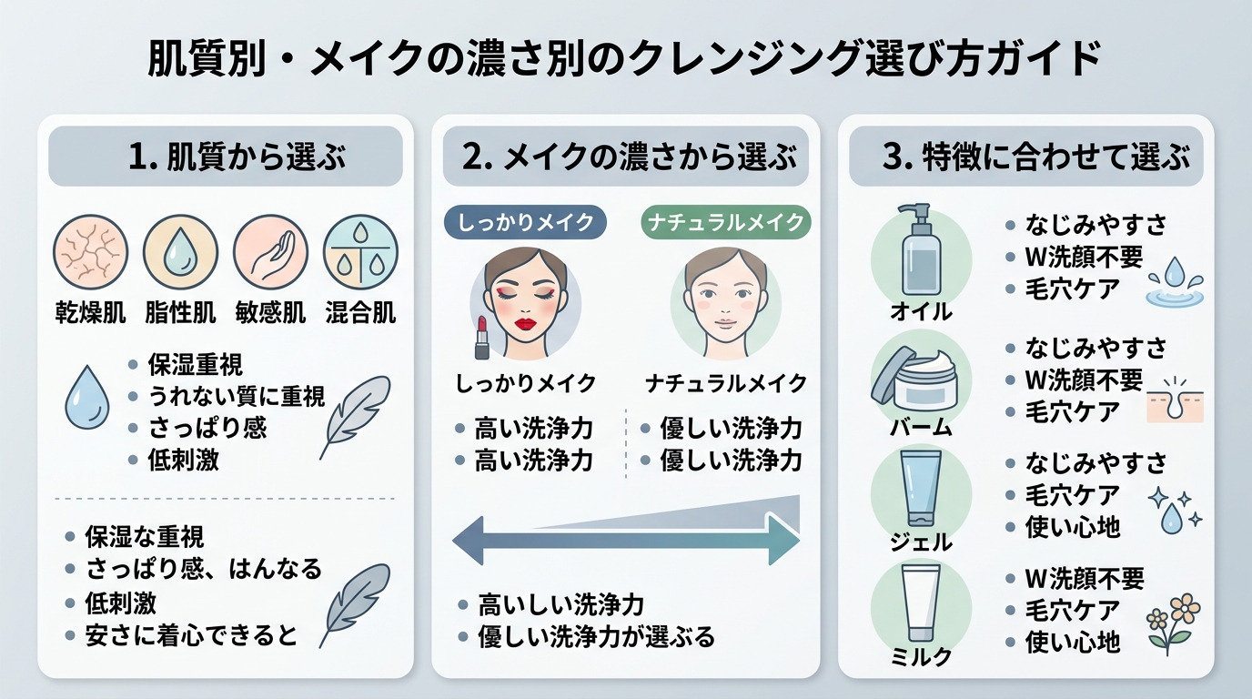肌質別・メイクの濃さ別のクレンジング選び方ガイド