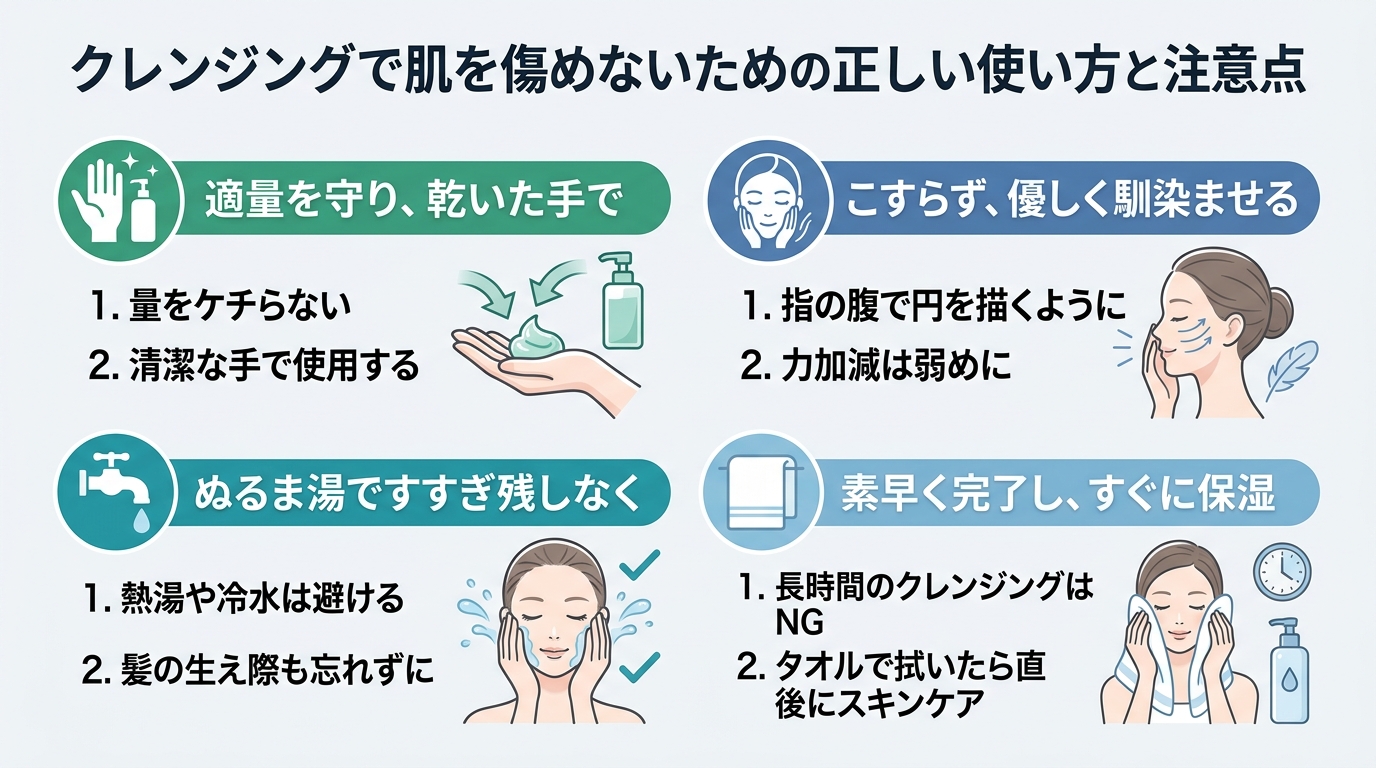 クレンジングで肌を傷めないための正しい使い方と注意点