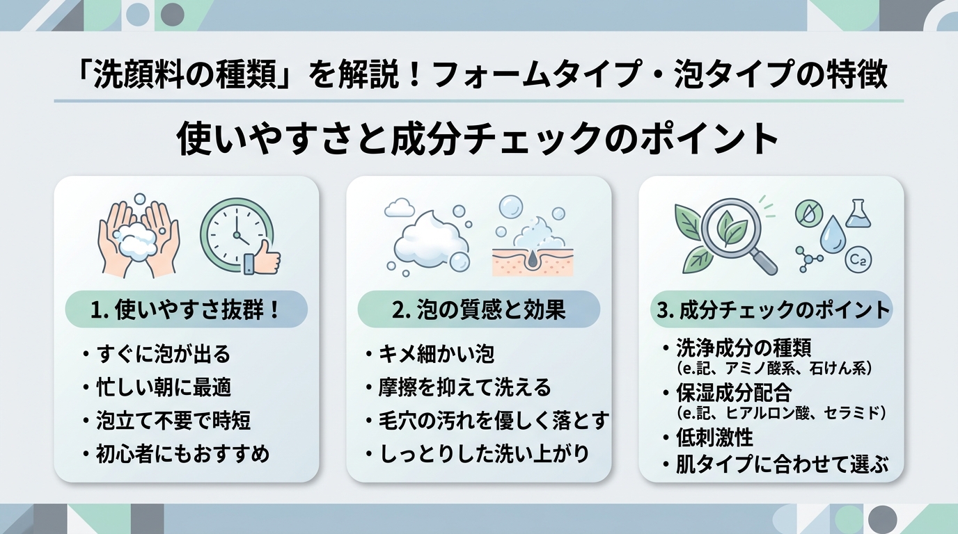 フォームタイプ・泡タイプの特徴|使いやすさと成分チェックのポイント