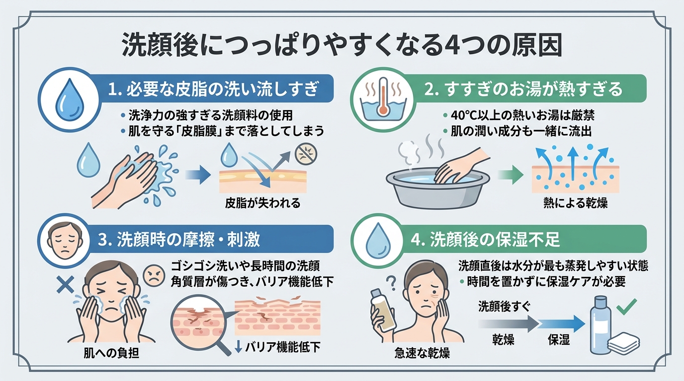洗顔後につっぱりやすくなる4つの原因