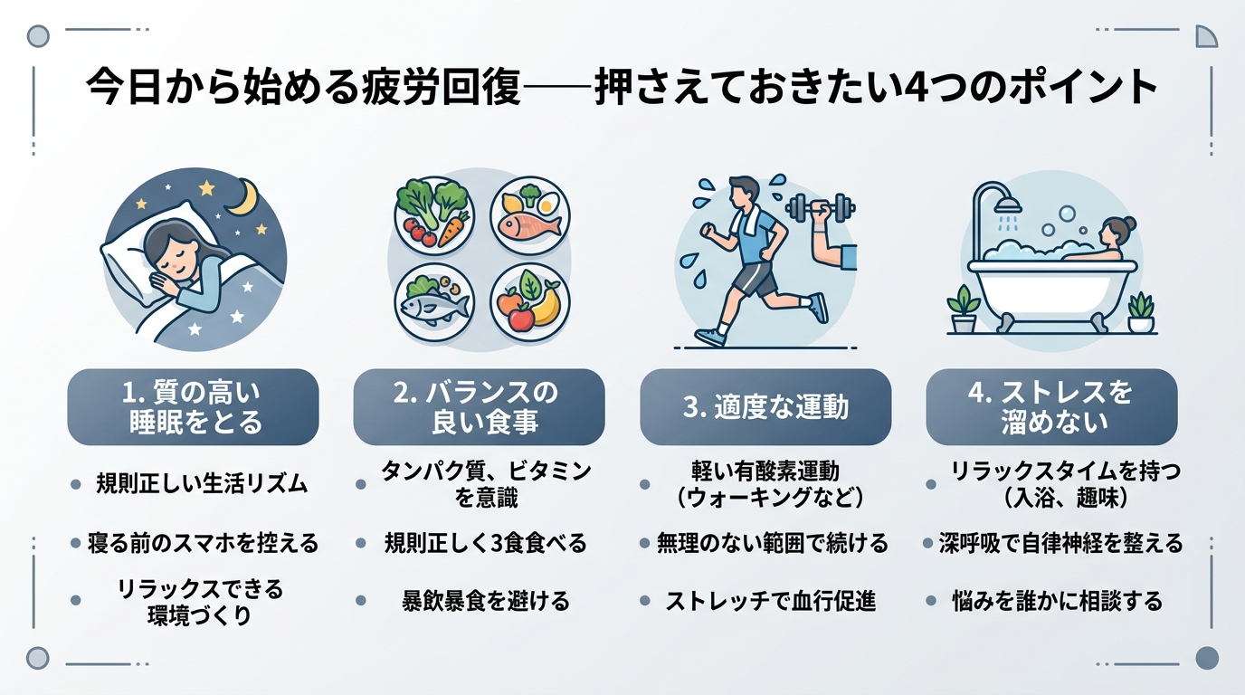 今日から始める疲労回復——押さえておきたい4つのポイント