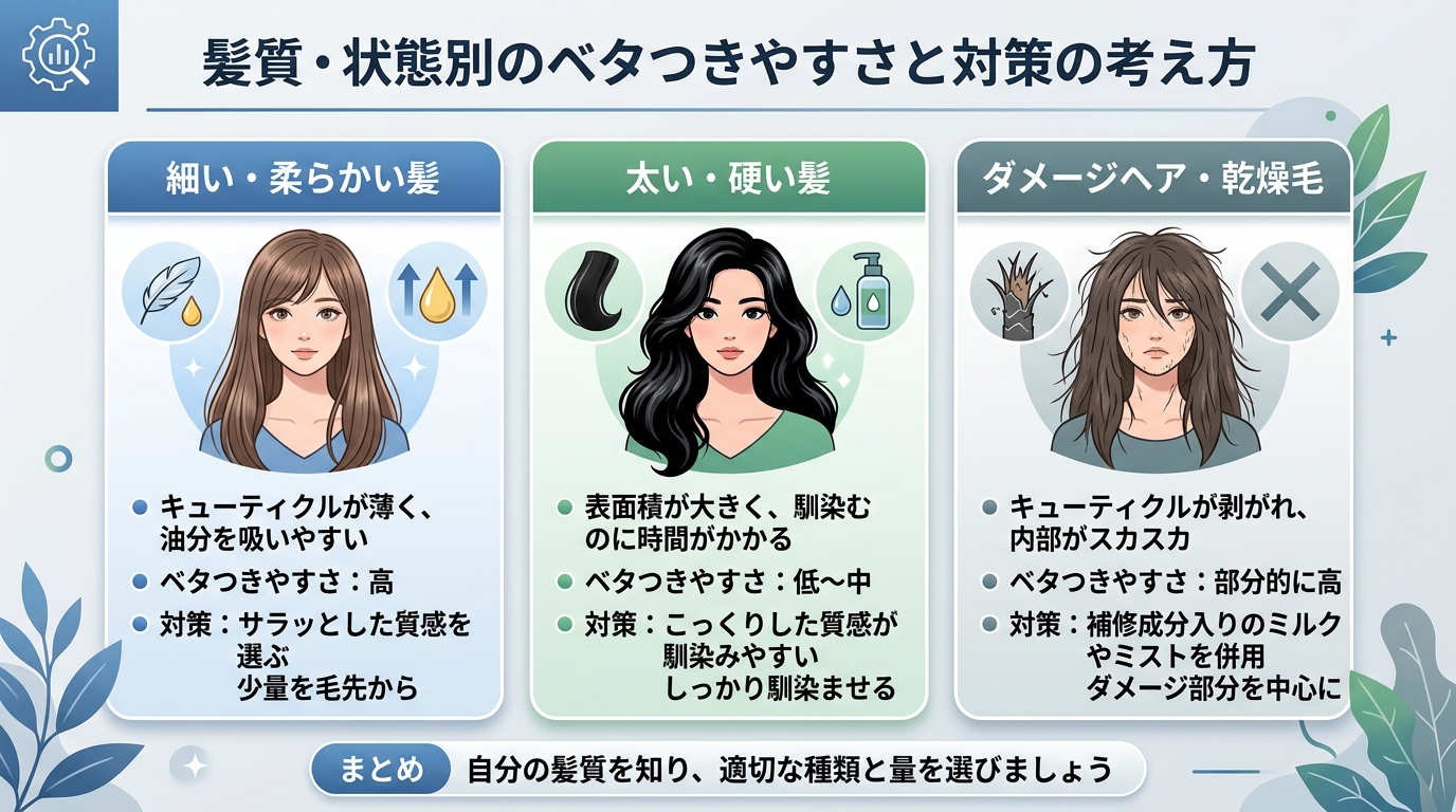 髪質・状態別のベタつきやすさと対策の考え方