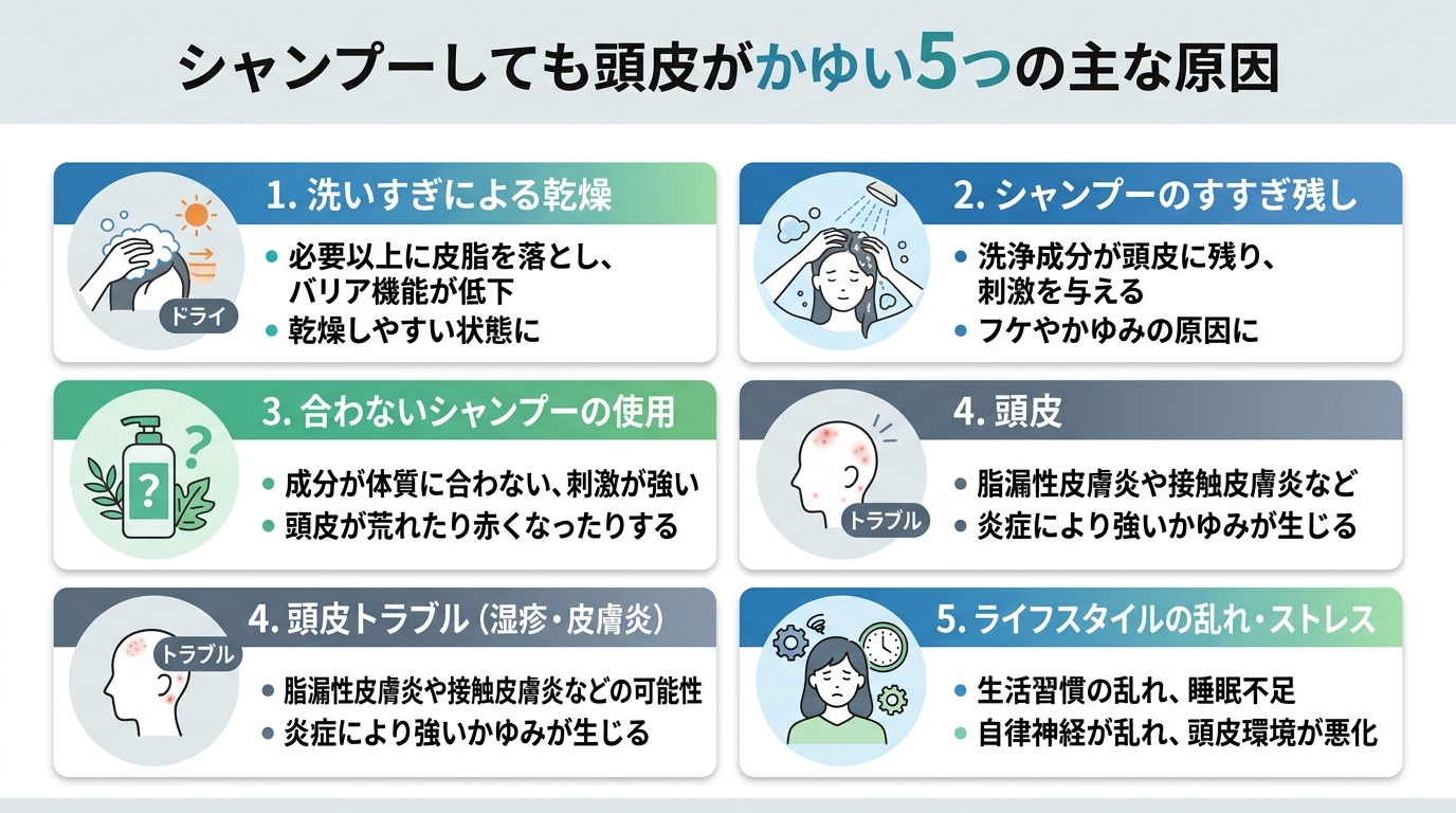 シャンプーしても頭皮がかゆい5つの主な原因