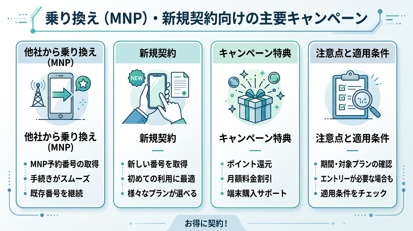 乗り換え(MNP)・新規契約向けの主要キャンペーン