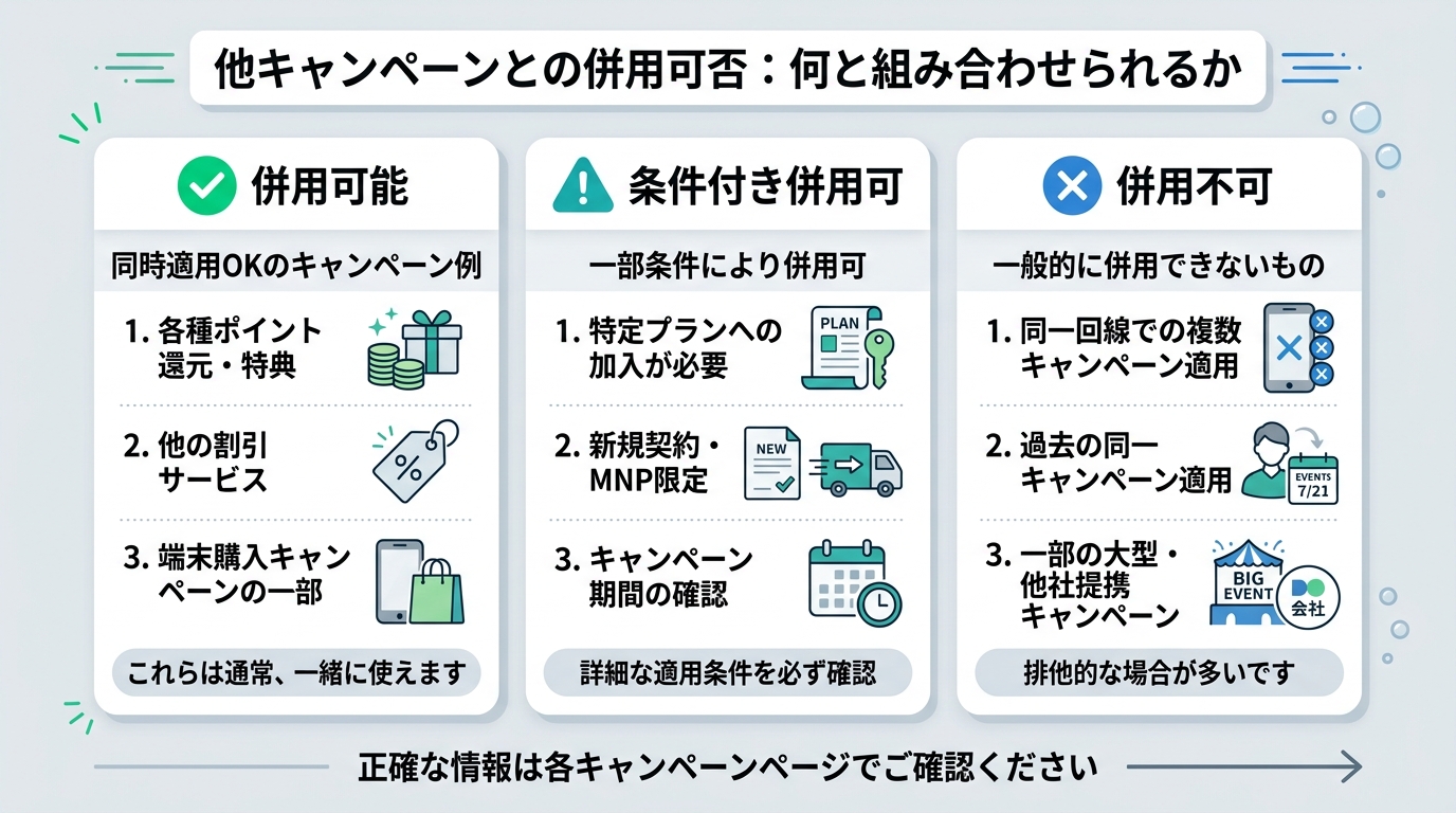 他キャンペーンとの併用可否：何と組み合わせられるか