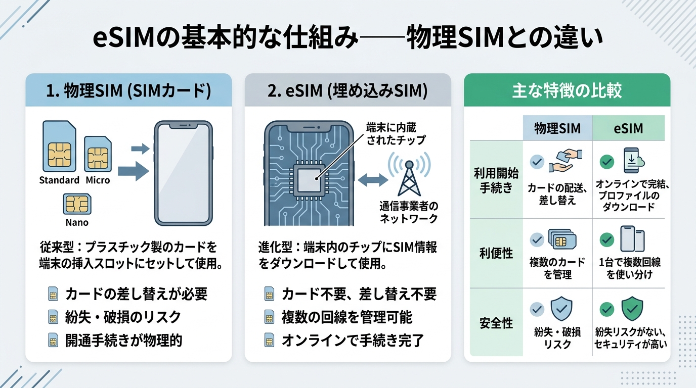 eSIMとは何か——仕組みと物理SIMとの違い